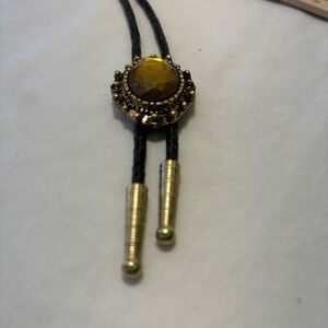 Tiger's Eye Stone Mens Bolo Tie Cowboy Vintage Alloy Waxed Rope Wedding